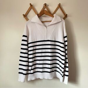 Amazon Women's White and Black Striped Sweater